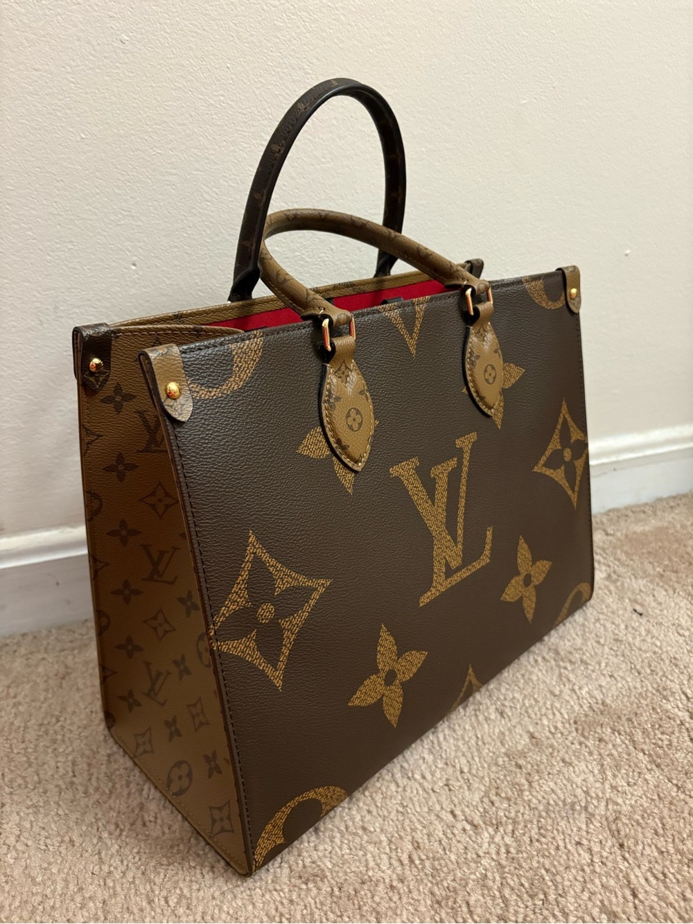 Unlisted Brown Monogram Satchel with Red Trim
